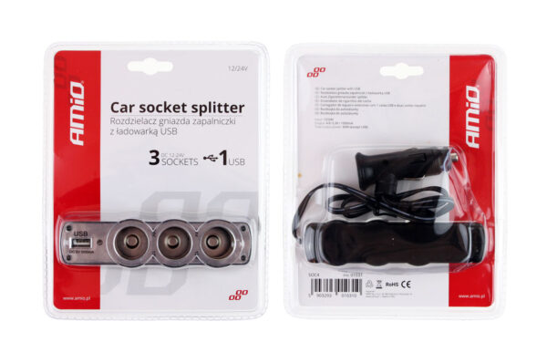 ΑΝΤΑΠΤΟΡΑΣ ΑΝΑΠΤΗΡΑ ΤΡΙΠΛΟΣ 12/24V ΜΕ USB 5V 500mA KAI ΚΑΛΩΔΙΟ 30cm - Image 2