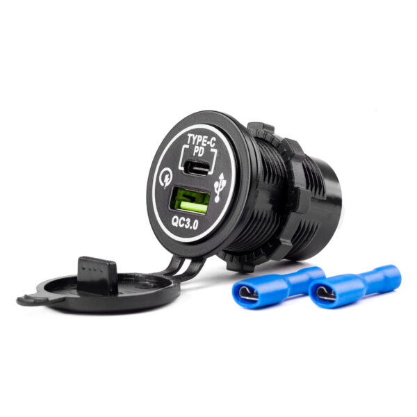 ALL IN POINT ΠΡΙΖΑ ΦΟΡΤΙΣΤΗΣ USB + TYPE C QUICK CHARGE 12/24V Φ37mmX51mm MOD-08 - AIN-173018 LEFKELIS.GR