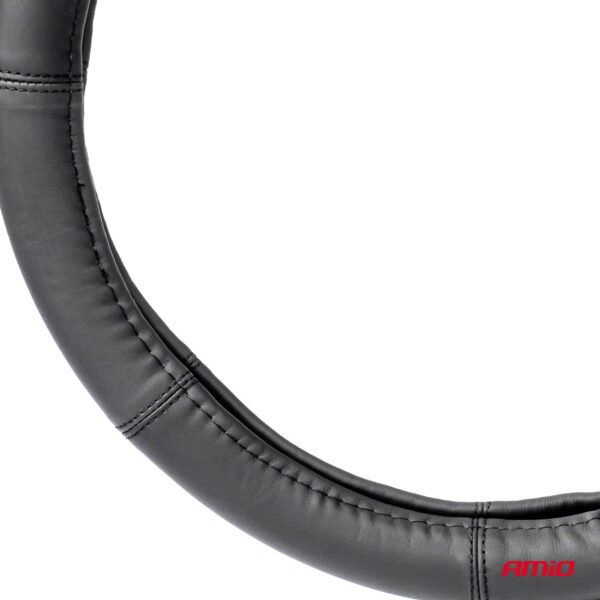 ΚΑΛΥΜΜΑ ΤΙΜΟΝΙΟΥ ΑΠΟ ΤΕΧΝΟΔΕΡΜΑ 39-41CM SWC-48-L ΣΕ ΜΑΥΡΟ ΧΡΩΜΑ ΜΕ ΜΑΥΡΕΣ ΡΑΦΕΣ AMIO - 1 ΤΕΜ. - Image 2