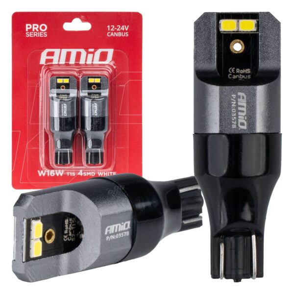 ALL IN POINT ΛΑΜΠΑΚΙΑ T15 W16W 12/24V 6.000K 4xSMD LED CAN-BUS ΛΕΥΚΟ 2016 PRO SERIES AMIO - 2 Τεμ. - AIN-182639 LEFKELIS.GR