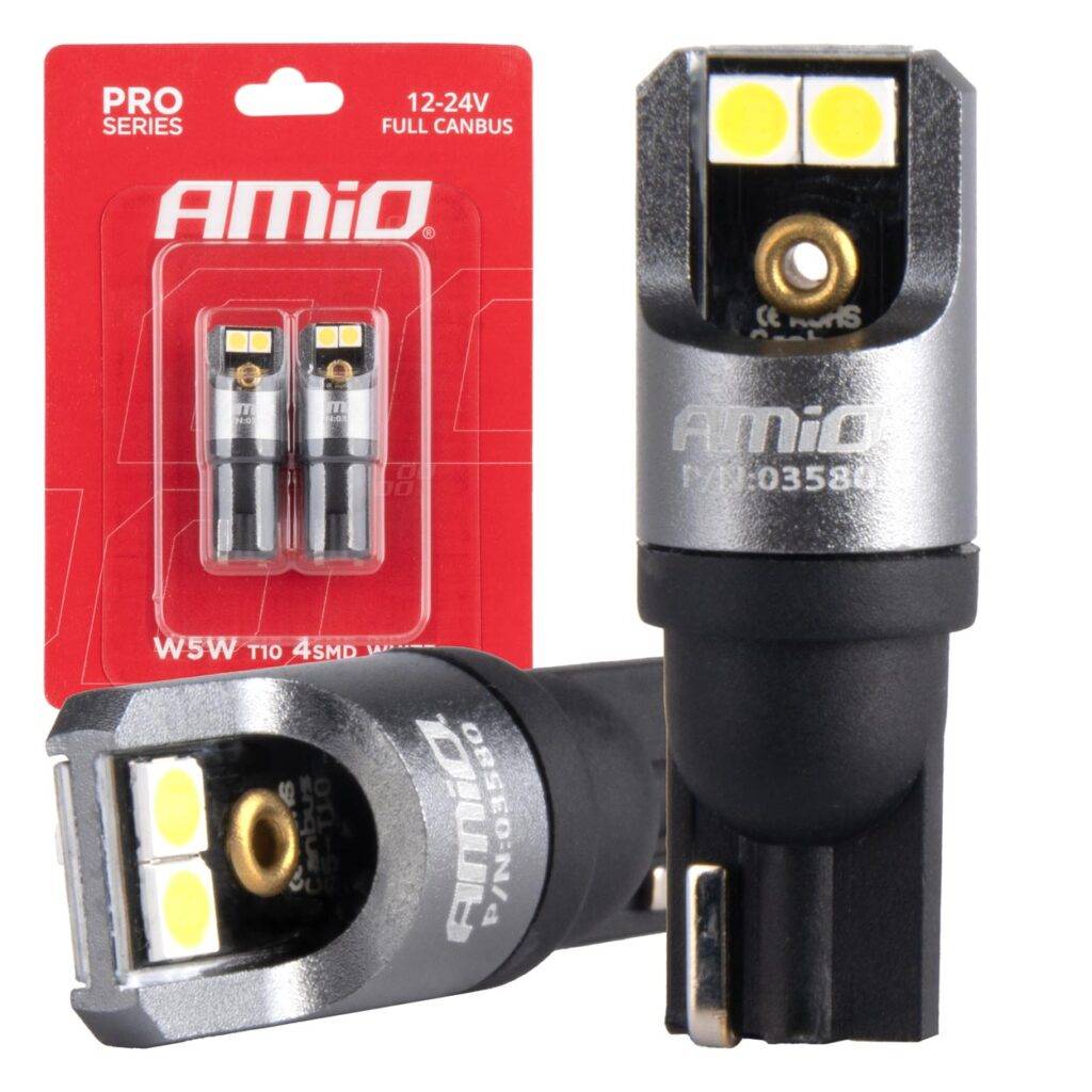 ALL IN POINT ΛΑΜΠΑΚΙΑ T10 W5W 12/24V 6.000K 4xSMD LED FULL CAN-BUS ΛΕΥΚΟ 3030 PRO SERIES AMIO - 2 Τεμ. - AIN-182641 LEFKELIS.GR