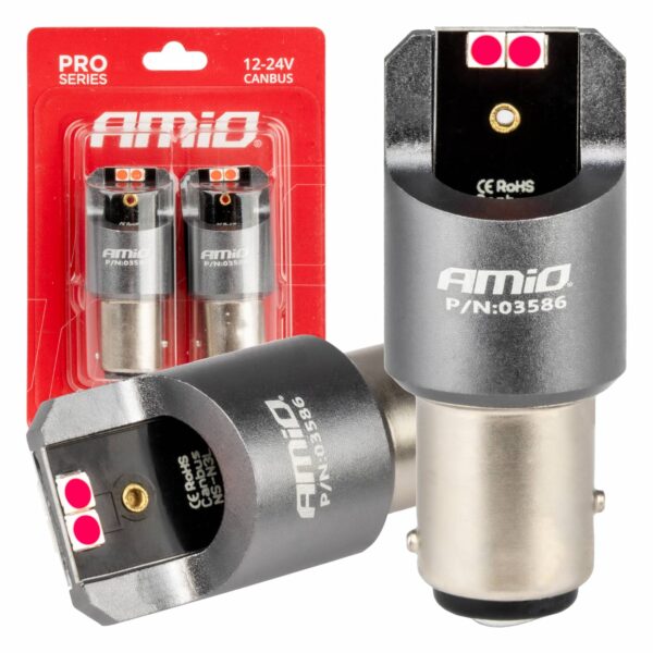 ALL IN POINT ΛΑΜΠΑΚΙΑ P21/5W BAY15d 12/24V 6.000K 4xSMD LED CAN-BUS ΚΟΚΚΙΝΟ PRO SERIES AMIO - 2 Τεμ. - AIN-182643 LEFKELIS.GR