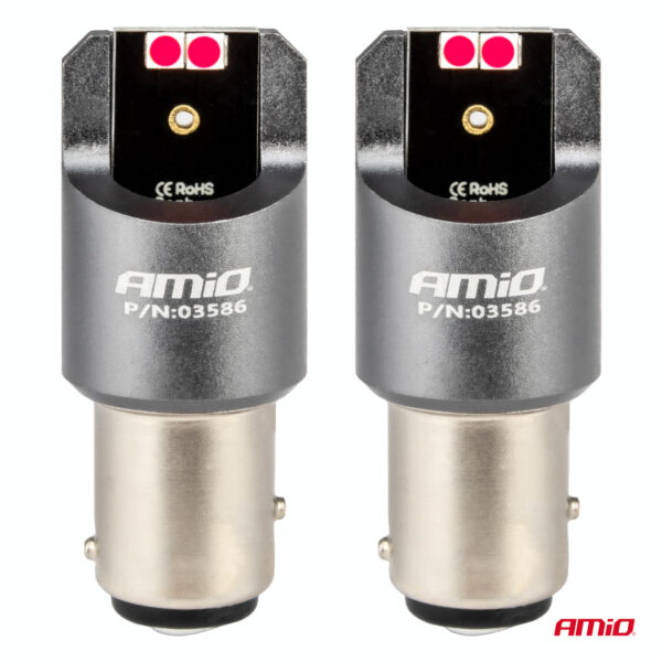 ΛΑΜΠΑΚΙΑ P21/5W BAY15d 12/24V 6.000K 4xSMD LED CAN-BUS ΚΟΚΚΙΝΟ PRO SERIES AMIO - 2 Τεμ. - Image 2