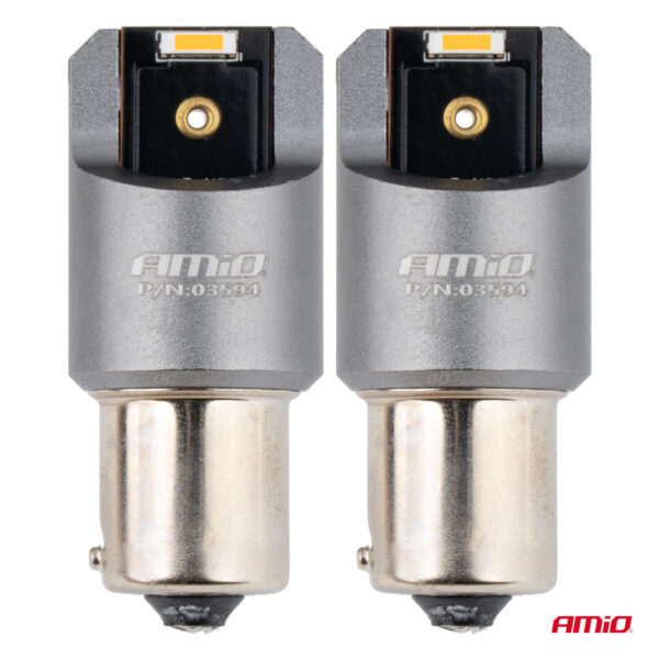 ΛΑΜΠΑΚΙΑ PY21W BAU15s 12/24V 6.000K 2xSMD LED FULL CAN-BUS ΠΟΡΤΟΚΑΛΙ PRO SERIES AMIO - 2 Τεμ. - Image 2