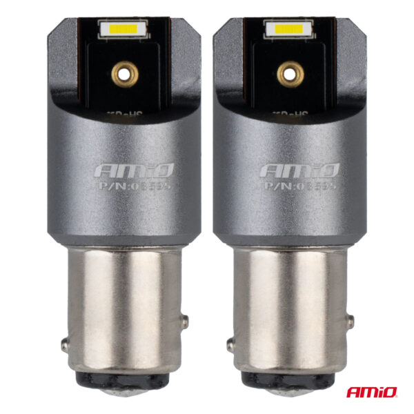 ΛΑΜΠΑΚΙΑ P21/5W BAY15d 12/24V 6.000K 2xSMD LED FULL CAN-BUS ΛΕΥΚΟ PRO SERIES AMIO - 2 Τεμ. - Image 2