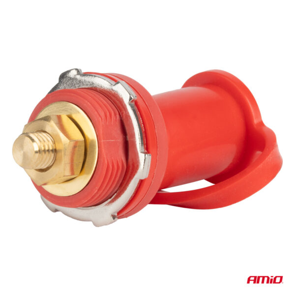 ΠΟΛΟΣ ΜΠΑΤΑΡΙΑΣ ΘΕΤΙΚΟΣ 3/8'' M10 max.48V 250A ΣΕ ΚΟΚΚΙΝΟ ΧΡΩΜΑ ΜΕ ΚΑΠΑΚΙ AMIO - 1 Τεμ. - Image 2