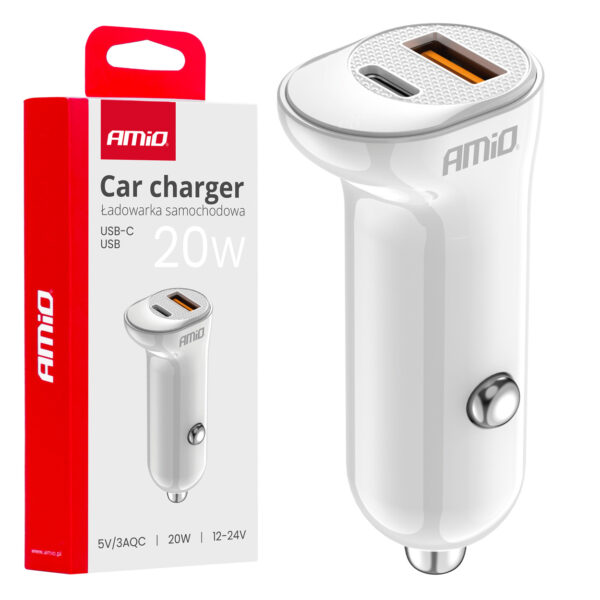 ALL IN POINT ΦΟΡΤΙΣΤΗΣ ΑΝΑΠΤΗΡΑ 12/24V ΜΕ 2 ΘΥΡΕΣ USB-C+USB 20W 5V/3AQC ΤΑΧΕΙΑΣ ΦΟΡΤΙΣΗΣ ΛΕΥΚΟΣ AMIO - 1 Τεμ. - AIN-182715 LEFKELIS.GR