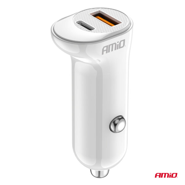 ΦΟΡΤΙΣΤΗΣ ΑΝΑΠΤΗΡΑ 12/24V ΜΕ 2 ΘΥΡΕΣ USB-C+USB 20W 5V/3AQC ΤΑΧΕΙΑΣ ΦΟΡΤΙΣΗΣ ΛΕΥΚΟΣ AMIO - 1 Τεμ. - Image 2