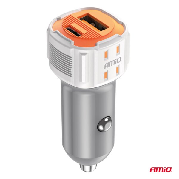 ΦΟΡΤΙΣΤΗΣ ΑΝΑΠΤΗΡΑ 12/24V ΜΕ 2 ΘΥΡΕΣ USB-C+USB 38W 5V/3AQC ΤΑΧΕΙΑΣ ΦΟΡΤΙΣΗΣ ΛΕΥΚΟΣ AMIO - 1 Τεμ. - Image 2