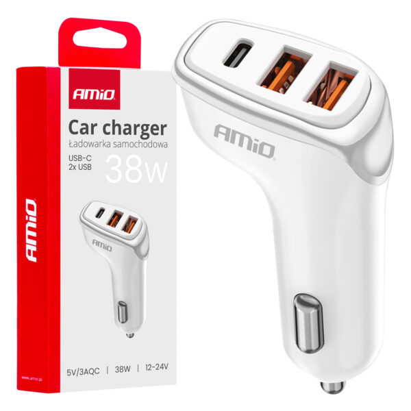 ALL IN POINT ΦΟΡΤΙΣΤΗΣ ΑΝΑΠΤΗΡΑ 12/24V ΜΕ 3 ΘΥΡΕΣ USB-C+2xUSB 38W 5V/3AQC ΤΑΧΕΙΑΣ ΦΟΡΤΙΣΗΣ ΛΕΥΚΟΣ AMIO - 1 Τεμ. - AIN-182726 LEFKELIS.GR
