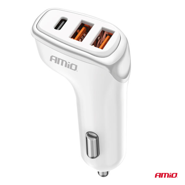 ΦΟΡΤΙΣΤΗΣ ΑΝΑΠΤΗΡΑ 12/24V ΜΕ 3 ΘΥΡΕΣ USB-C+2xUSB 38W 5V/3AQC ΤΑΧΕΙΑΣ ΦΟΡΤΙΣΗΣ ΛΕΥΚΟΣ AMIO - 1 Τεμ. - Image 2