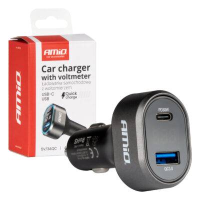ALL IN POINT ΦΟΡΤΙΣΤΗΣ ΑΝΑΠΤΗΡΑ ΜΕ 2 ΘΥΡΕΣ USB-C+USB-A QUICK CHARGE 3.0 30W ΜΕ ΒΟΛΤΟΜΕΤΡΟ ΜΑΥΡΟ AMIO - 1 Τεμ. - AIN-183697 LEFKELIS.GR