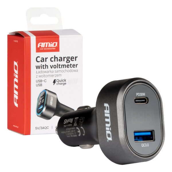 ALL IN POINT ΦΟΡΤΙΣΤΗΣ ΑΝΑΠΤΗΡΑ ΜΕ 2 ΘΥΡΕΣ USB-C+USB-A QUICK CHARGE 3.0 30W ΜΕ ΒΟΛΤΟΜΕΤΡΟ ΜΑΥΡΟ AMIO - 1 Τεμ. - AIN-183697 LEFKELIS.GR