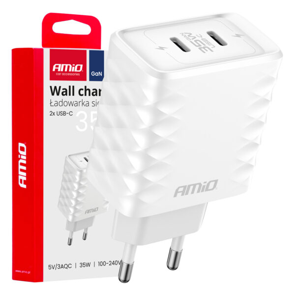 ALL IN POINT ΦΟΡΤΙΣΤΗΣ ΜΕ ΟΙΚΙΑΚΗ ΠΡΙΖΑ ΜΕ 2 ΘΥΡΕΣ 2xUSB-C 35W 100-240V ΛΕΥΚΟ AMIO - 1 Τεμ. - AIN-183719 LEFKELIS.GR