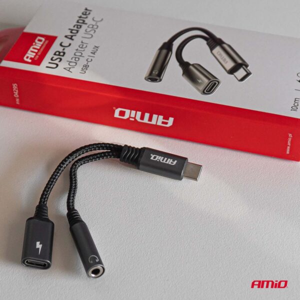 ΚΑΛΩΔΙΟ ΦΟΡΤΙΣΗΣ USB ΑΠΟ USB-C ΣΕ USB-C & ΑΝΤΑΠΤΟΡΑΣ ΑΚΟΥΣΤΙΚΩΝ MINI JACK 3.5mm ΘΗΛΥΚΟ 10cm AMIO - 1 Τεμ. - Image 2