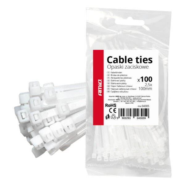 ALL IN POINT ΔΕΜΑΤΙΚΑ/ΔΕΤΙΚΑ ΚΑΛΩΔΙΩΝ TIE WRAP (ΤΑΙΡΑΠ) 2.5 x 100mm (ΛΕΥΚΟ) ΑΜΙΟ - 100 ΤΕΜ. - AIN-183759 LEFKELIS.GR