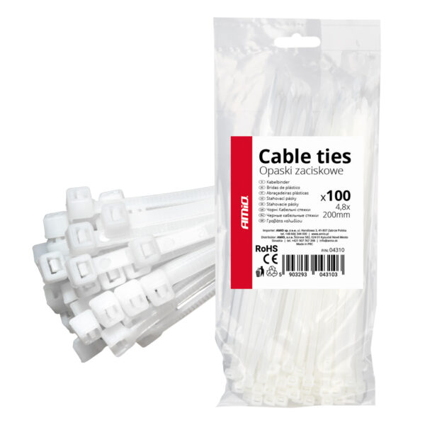 ALL IN POINT ΔΕΜΑΤΙΚΑ/ΔΕΤΙΚΑ ΚΑΛΩΔΙΩΝ TIE WRAP (ΤΑΙΡΑΠ) 4.8 x 200mm (ΛΕΥΚΟ) ΑΜΙΟ - 100 ΤΕΜ. - AIN-183775 LEFKELIS.GR