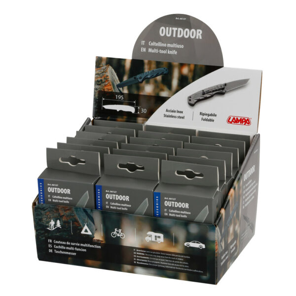 ALL IN POINT ΣΟΥΓΙΑΣ / ΜΑΧΑΙΡΙ ΤΣΕΠΗΣ / ΠΟΛΥΕΡΓΑΛΕΙΟ OUTDOOR INOX ΜΕ ΚΛΙΠ ΓΙΑ ΖΩΝΗ 18x15x23cm ΣΕ ΣΤΑΝΤ LAMPA - 18 ΤΕΜ. - AIN-184840 LEFKELIS.GR