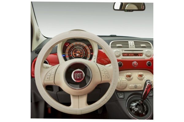 FIAT 500 ΚΑΛΥΜΜΑ ΤΙΜΟΝΙΟΥ ΜΠΕΖ ΜΑΡΚΕ ΟΙΚΟΛΟΓΙΚΟ ΔΕΡΜΑ & ΒΑΜΒΑΚΕΡΟ ΜΕ LOGO SIMONI RACING 37-39cm SIMONI RACING - 1 τεμ. - Image 2