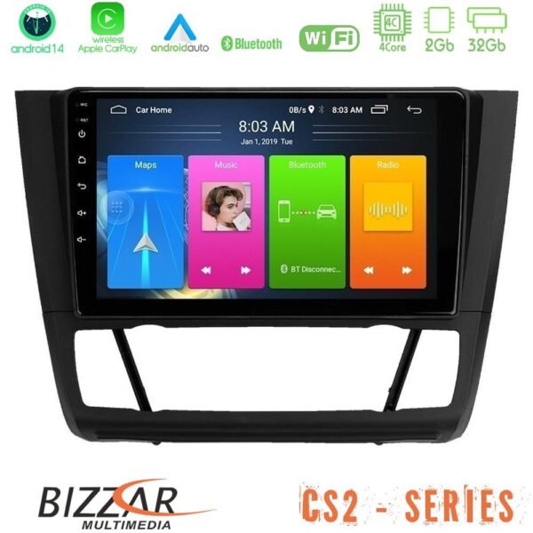 Bizzar CS2 Series 4Core Android14 2+32GB BMW 1Series 4Core Android14 2+32GB E81/E82/E87/E88 (AUTO A/C) Navigation Multimedia Tablet 9" Με Carplay & Android Auto
