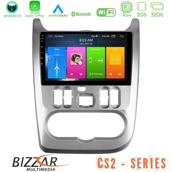 Bizzar CS2 Series 4Core Android14 2+32GB Dacia Duster/Sandero/Logan Navigation Multimedia Tablet 9" Με Carplay & Android Auto