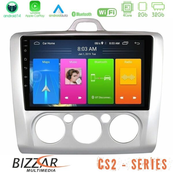 Bizzar CS2 Series 4Core Android14 2+32GB Ford Focus Manual AC Navigation Multimedia Tablet 9" Με Carplay & Android Auto