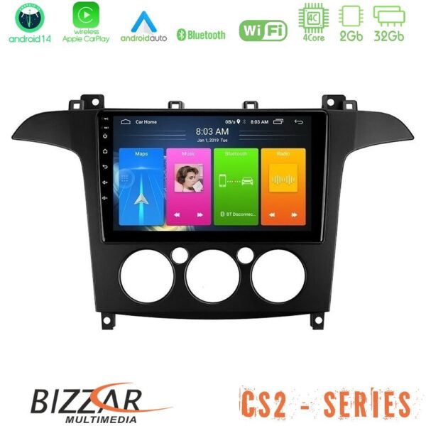 Bizzar CS2 Series 4Core Android14 2+32GB Ford S-Max 2006-2008 (manual A/C) Navigation Multimedia Tablet 9" Με Carplay & Android Auto