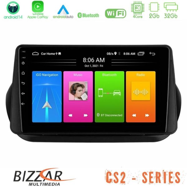 Bizzar CS2 Series 4Core Android14 2+32GB Fiat Fiorino/Citroen Nemo/Peugeot Bipper Navigation Multimedia Tablet 9" Με Carplay & Android Auto