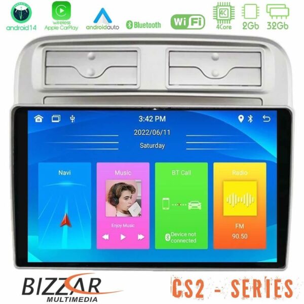 Bizzar CS2 Series 4Core Android14 2+32GB Fiat Grande Punto 2006-2011 Navigation Multimedia Tablet 9" Με Carplay & Android Auto