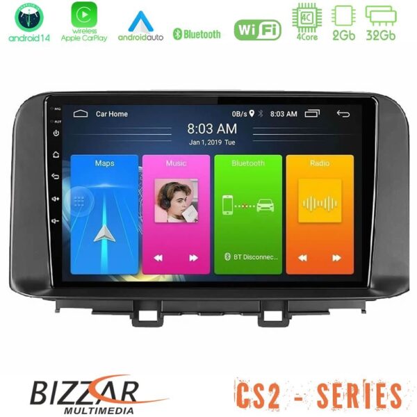 Bizzar CS2 Series 4Core Android14 2+32GB Hyundai Kona 2018-2023 Navigation Multimedia Tablet 10" Με Carplay & Android Auto