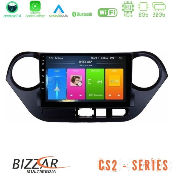 Bizzar CS2 Series 4Core Android14 2+32GB Hyundai i10 2014-2020 Navigation Multimedia Tablet 9" Με Carplay & Android Auto