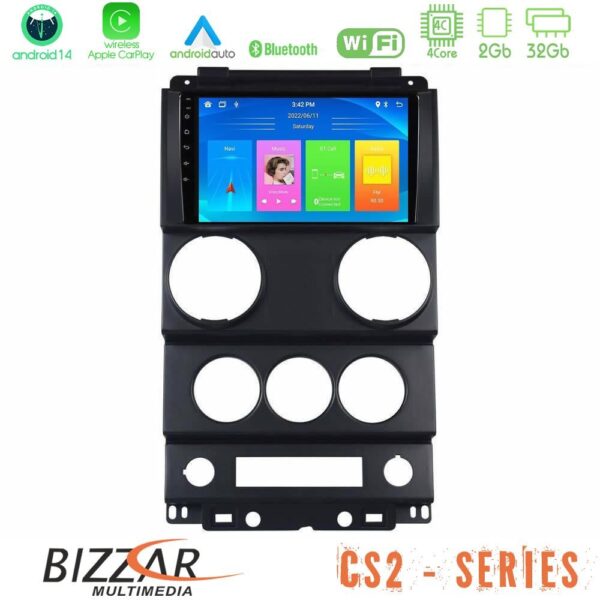 Bizzar CS2 Series 4Core Android14 2+32GB Jeep Wrangler 2Door 2008-2010 Navigation Multimedia Tablet 9" Με Carplay & Android Auto