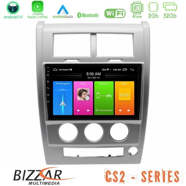 Bizzar CS2 Series 4Core Android14 2+32GB Jeep Cherokee (KK) 2008-2012 Navigation Multimedia Tablet 10" Με Carplay & Android Auto