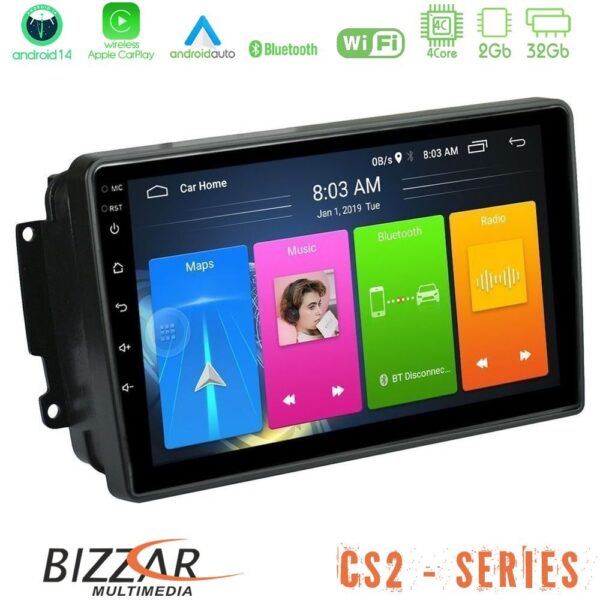 Bizzar CS2 Series 4Core Android14 2+32GB Mercedes C/CLK/G Class (W203/W209) Navigation Multimedia Tablet 9" Με Carplay & Android Auto
