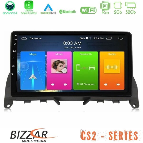 Bizzar CS2 Series 4Core Android14 2+32GB Mercedes C Class W204 Navigation Multimedia Tablet 9" Με Carplay & Android Auto