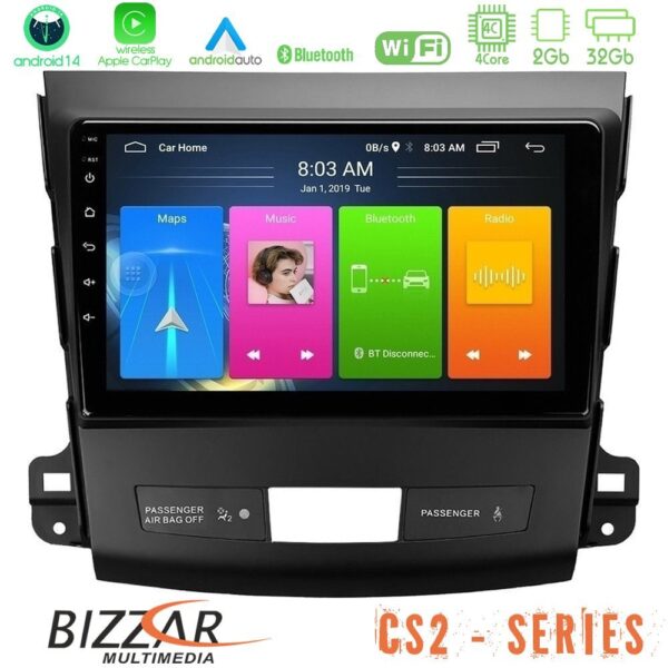 Bizzar CS2 Series 4Core Android14 2+32GB Mitsubishi Outlander/Citroen C-Crosser/Peugeot 4007 Navigation Multimedia Tablet 9" Με Carplay & Android Auto