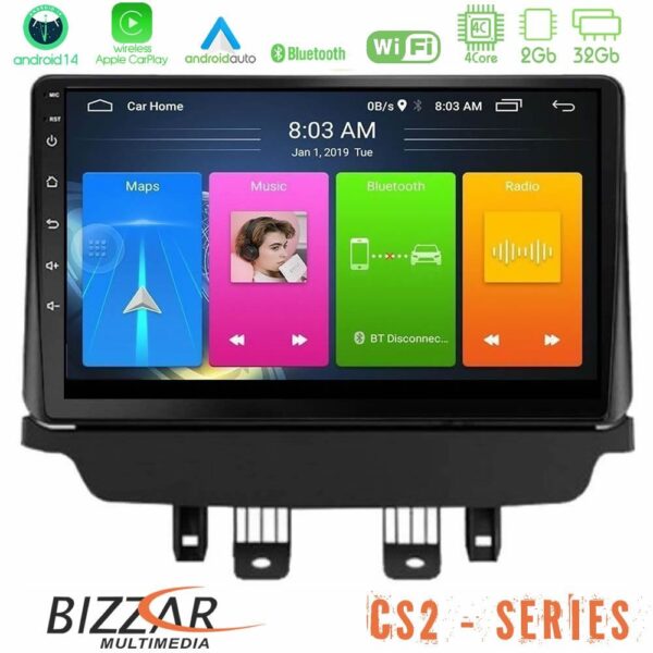Bizzar CS2 Series 4Core Android14 2+32GB Mazda 2 2014-2021 Navigation Multimedia Tablet 9" Με Carplay & Android Auto