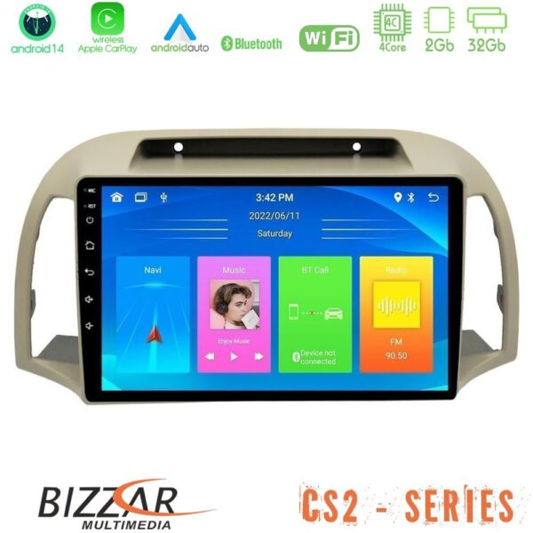 Bizzar CS2 Series 4Core Android14 2+32GB Nissan Micra K12 2002-2010 Navigation Multimedia Tablet 9" Με Carplay & Android Auto