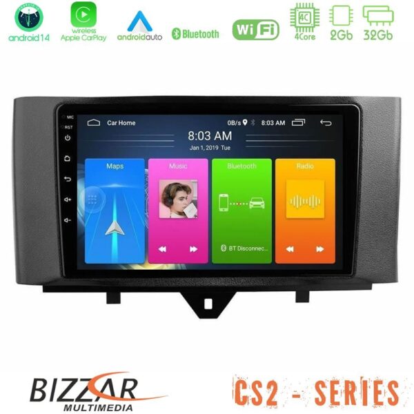 Bizzar CS2 Series 4Core Android14 2+32GB Smart 451 Facelift Navigation Multimedia Tablet 9" Με Carplay & Android Auto