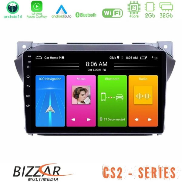 Bizzar CS2 Series 4Core Android14 2+32GB Suzuki Alto & Nissan Pixo Navigation Multimedia Tablet 9″ Με Carplay & Android Auto