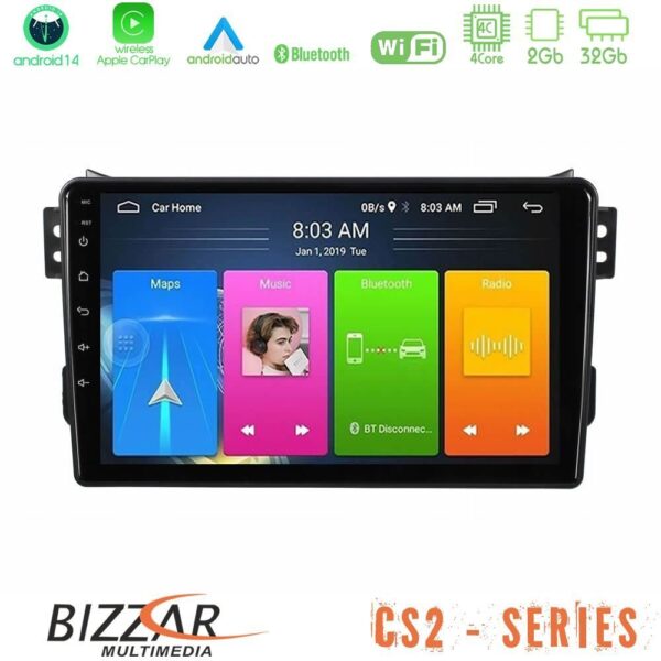 Bizzar CS2 Series 4Core Android14 2+32GB Suzuki Splash & Opel Agila 2008-2014 Navigation Multimedia Tablet 9″ Με Carplay & Android Auto