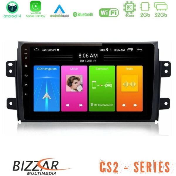 Bizzar CS2 Series 4Core Android14 2+32GB Suzuki SX4 2006-2014 Fiat Sedici 2006-2014 Navigation Multimedia Tablet 9" Με Carplay & Android Auto