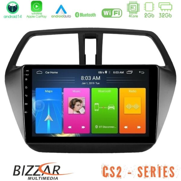 Bizzar CS2 Series 4Core Android14 2+32GB Suzuki SX4 S-Cross Navigation Multimedia Tablet 9" Με Carplay & Android Auto