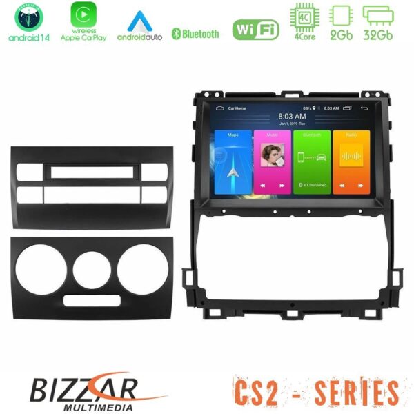 Bizzar CS2 Series 4Core Android14 2+32GB Toyota Land Cruiser J120 2002-2009 Navigation Multimedia Tablet 9" Με Carplay & Android Auto