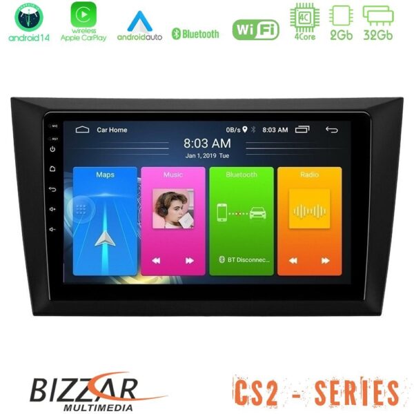 Bizzar CS2 Series 4Core Android14 2+32GB Vw Golf 6 Navigation Multimedia Tablet 9" Με Carplay & Android Auto