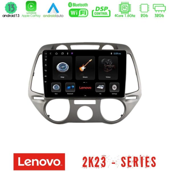 Lenovo Car Pad Hyundai i20 2009-2012 Manual A/C 4Core Android 13 2+32GB Navigation Multimedia Tablet 9"