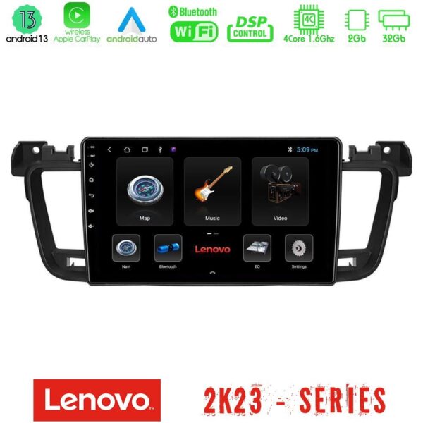 Lenovo Car Pad Peugeot 508 2010-2018 4Core Android 13 2+32GB Navigation Multimedia Tablet 9"