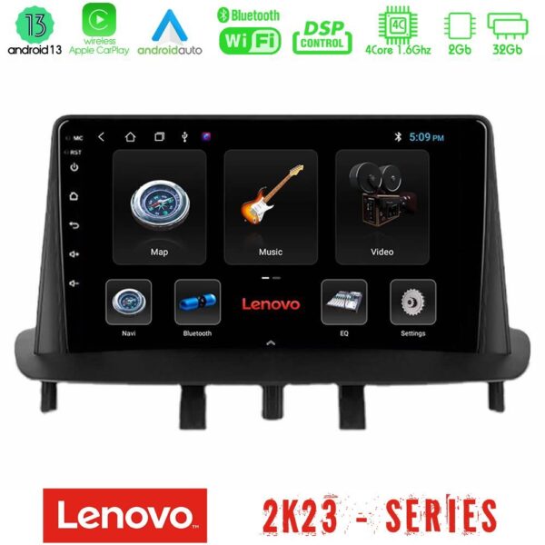 Lenovo Car Pad Renault Megane 3 2009-2013 4Core Android 13 2+32GB Navigation Multimedia Tablet 9"