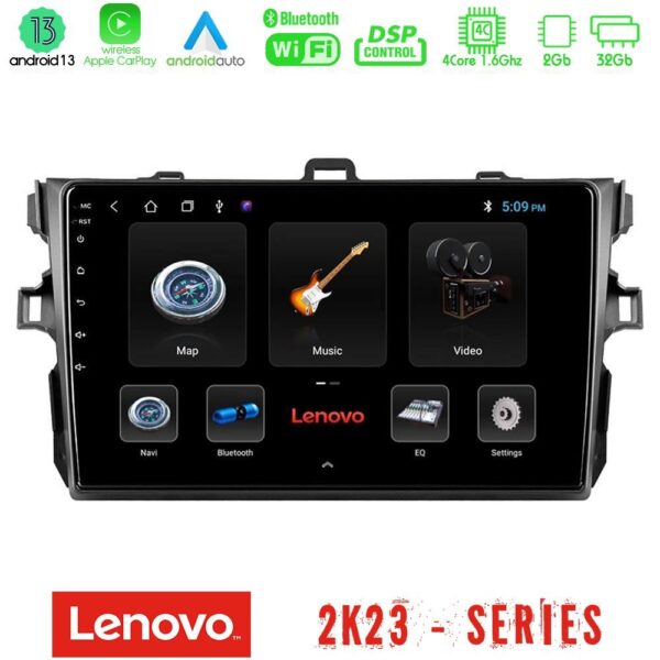 Lenovo Car Pad Toyota Corolla 2007-2012 4Core Android 13 2+32GB Navigation Multimedia Tablet 9"