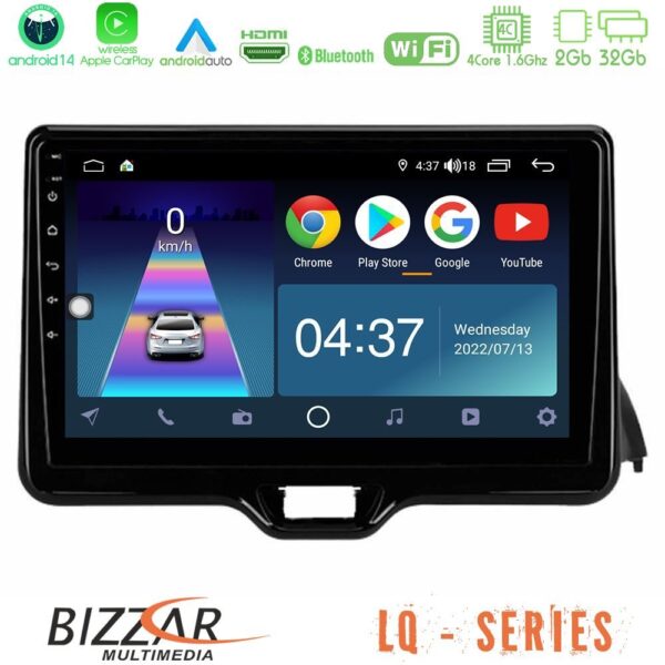 Bizzar LQ Series 4Core Android14 2+32GB Toyota Yaris 2020-> Navigation Multimedia Tablet 9" Με Carplay & Android Auto